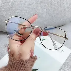 2022 Myopia Anti Blue Light Office Cat Eye Glasses Big Size Eyeglasses Women Blue Blocking Computer Oversized Lovely Metal Frame