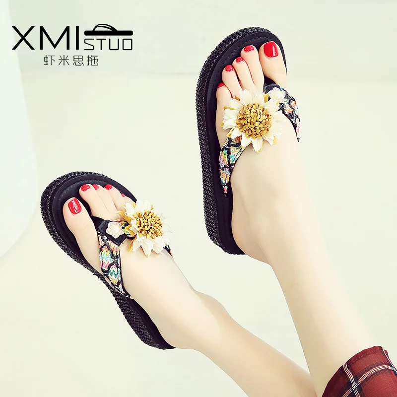 

Sandals WOMEN'S Slippers Seaside New Style Summer Outer Wear High-Heel Flip-flop Slippers Thick Bottomed Anti-slip Flip-flops