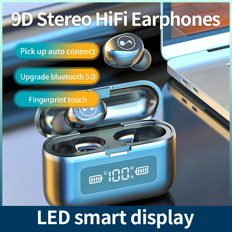 

F9 Note Bluetooth Earphone HIFI Stereo Light Carving LED Digital Display Touch 2 Generation 5.0 Headset Invisible Waterproof