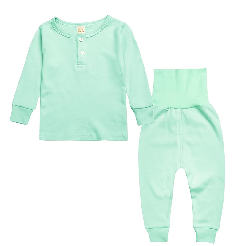 Осенне-зимняя одежда для малышей Домашняя одежда, пижамный комплект из 2 предметов, Пижамный костюм с завышенной талией однотонная одежда для От 1 до 5 лет, одежда для маленьких мальчиков и девочек - Цвет: 1 set green