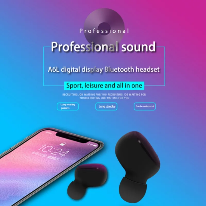 A6L Bluetooth 5 0 Earbuds LED Battery Display Charging Case Mini Size Compact Wireless Music Ear Buds
