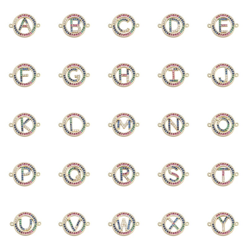 ZHUKOU gold color CZ crystal 26 Initial Letter Charms connector