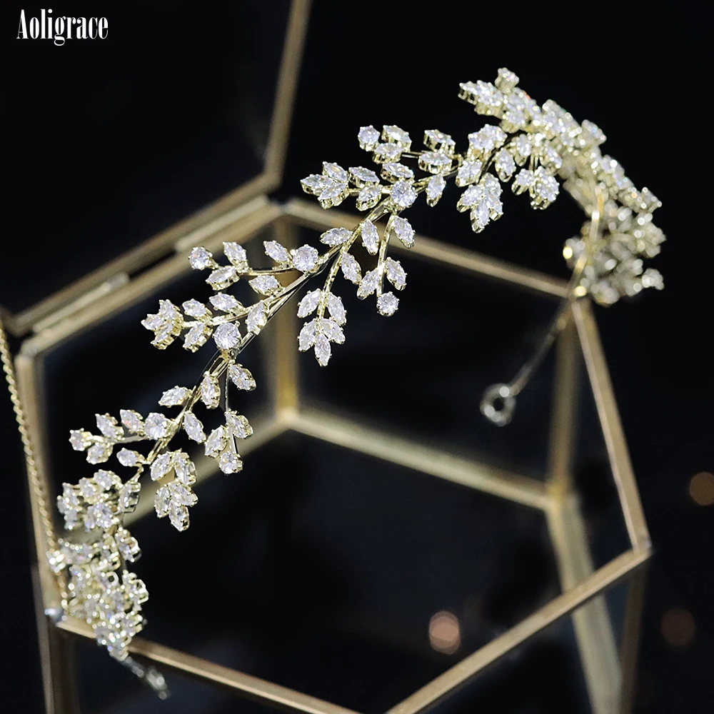 2022 New Cubic Zirconia Tiaras and Crowns for Women Shiny Zirconia Hairband Gold CZ Hair Accessories Wedding Bridal Headband