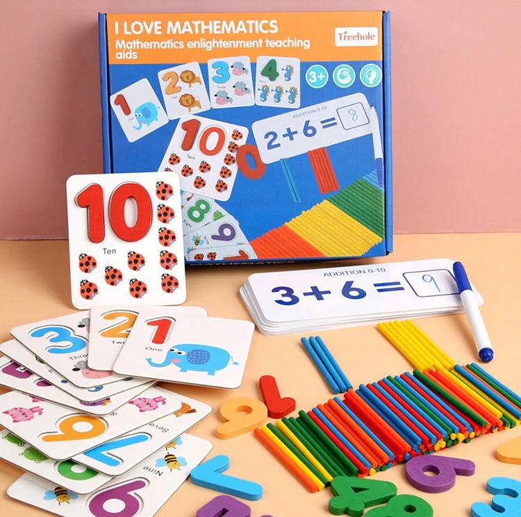 Montessori Educational Math Toys Enlightenment Teaching With Card Boards Wooden Counting Sticks Addition Subtraction Toy