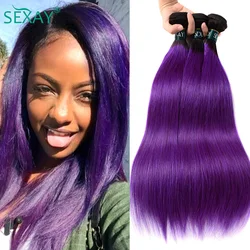 Sexay Purple Ombre Hair Bundles 1/3/4 Pcs 10A Remy Brazilian Bone Straight Human Hair Weave Two Tone Colored Ombre Hair Bundles