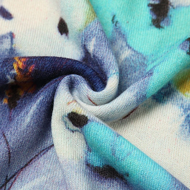 Bogeda 100 кашемировый свитер женский с v-образным вырезом синий фиолетовый Принт Пуловеры в цветочек натуральная ткань мягкий теплый высокое качество