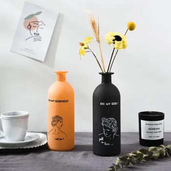

Nordic Black Glass Vases Hydroponics Plant Flower Home Decor for Artificial Flower Bouquet with Vase Wedding Table Decoration