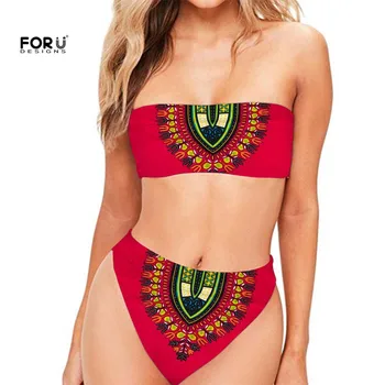 

FORUDESIGNS Tube Top 2 Piece Bikini Sets Classic African Pattern Sexy Summer Strapless Women High Waist Biquinis Bathing Suits