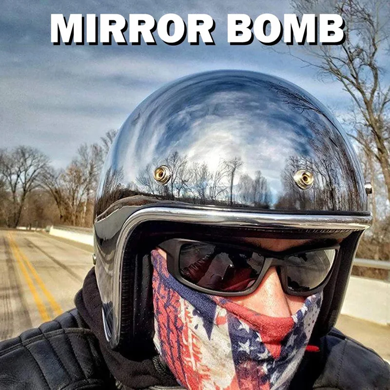 Mirror Silver Motorcycle Helmet Chrome Casco Capacete Riding 3/4 Open Face Vintage Motocross Racing Helmets | Автомобили и