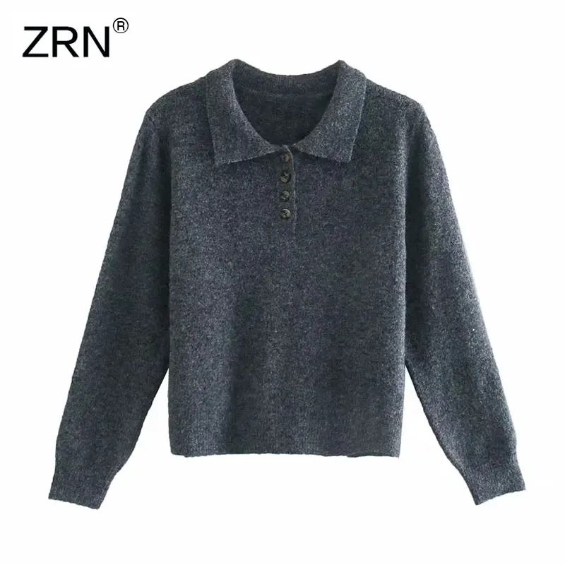 ZRN Women 2020 Fashion Polo Sweater Solid Casual Buttoned Autumn Long Sleeve Femme Knitted Pullover Winter | Женская одежда