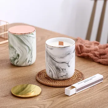 

NORDIC INS CANDLE HOLDER HANDMADE CANDLES JAR MARBLE CAFTS WITH LID CLASSICAL YOGA ROOM HOME DECORATION