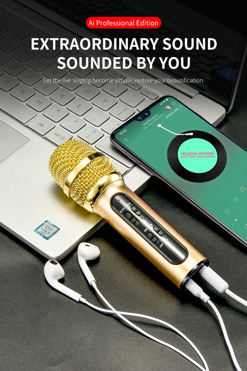 Portable Professional Karaoke Condenser Microphone Sing Recording Live Microfone For Mobile Phone Computer With ECHO Sound Card