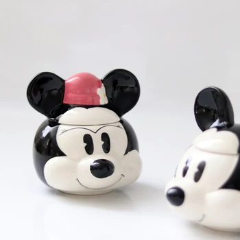 

Disney Mickey Mouse Mug Minnie Ceramic Water Cup Cover Cup Cartoon Couple Cup Cute Travel Mug Handgrip Ceramic Eco-Friendly