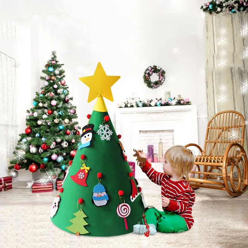 1set Felt Christmas Tree Ornament Navidad Christmas Decorations for Home Natal Tree Skirt New Year Hanging Game for Kids Kerst