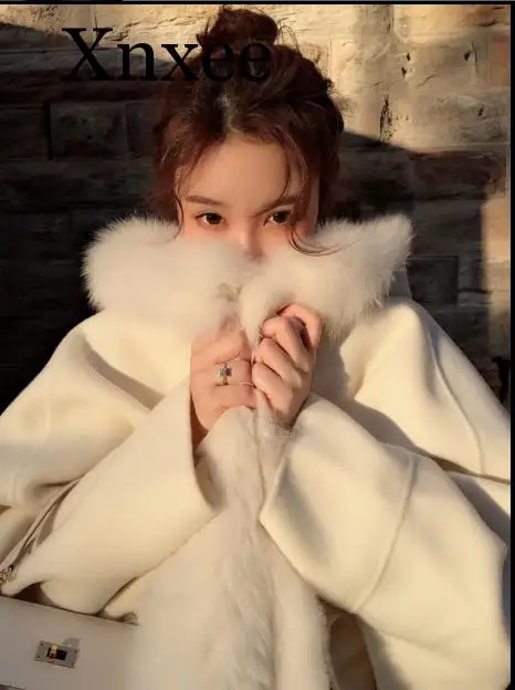 2020 New Women Winter Fashion Loose Faux Fox Fur Poncho Cape Coat Big Collar Shawl Cloak Knit Cashmere BatSleeve Pashmina Wraps