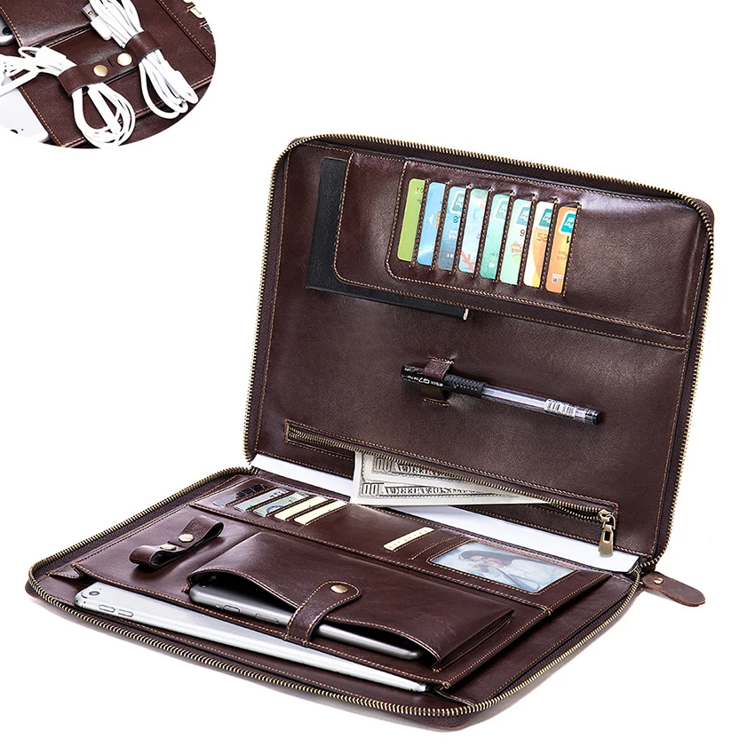 High Quality Genuine Leather Handbag Mens Briefcase Multifunction Ipad protection bag Cell phone Male bags
