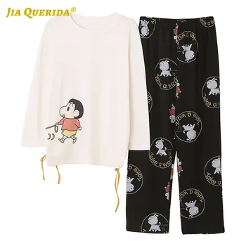 

Woman Clothes Pj Set New Soft Long Sleeve Long Pants Sleepwear Fashion Style Casual Style Woman Pajamas Set Cartoon Printing