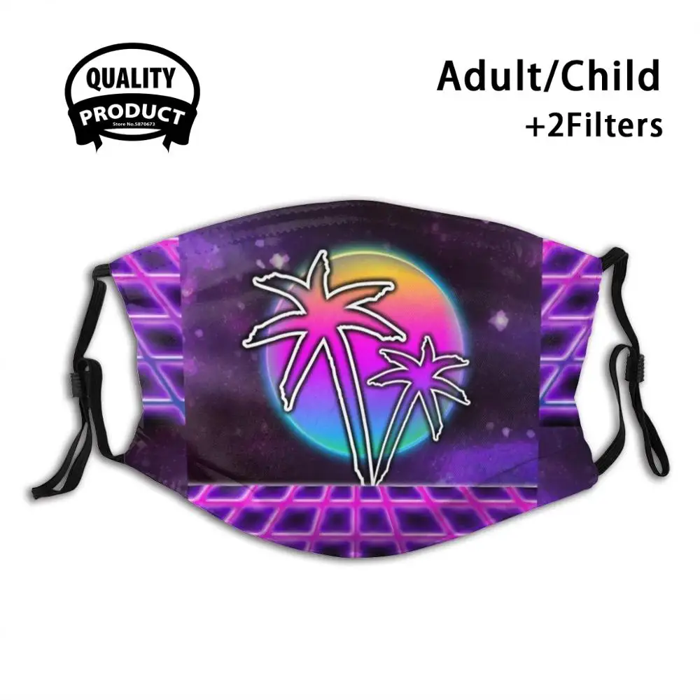 

Synthwave Fashion Mouth Masks Filter Adult Kids Face Mask Synthwave Palm Tree Summer Neon Pink Purple 80S Grid Stars Sky Space