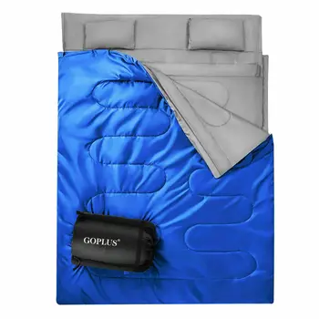 

Double 2 Person Sleeping Bag Waterproof w/ 2 Pillows Camping Queen Size XL