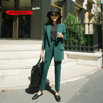 

WHWEIMENG 2 Piece Set Women Fashion Work Suits OL 2020 Spring Minimal Western Style Outerwear Pants Professional Suit Women