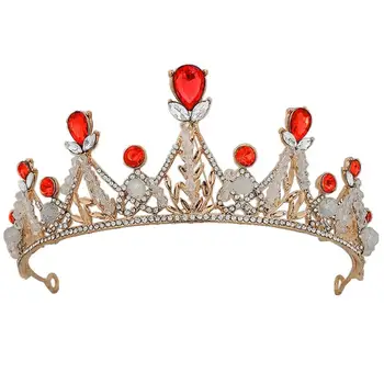 

1Pc Bride Crown Headdress Shining Rhinestone Stars Decorative Crown Beautiful Bride Headdress For Wedding (Red)