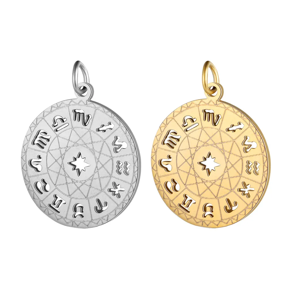 

Fnixtar 5pcs/lot Fashion Stainless Steel 19.5*26mm Zodiac Charms Metal Pendants for Women DIY Jewelry Making Accessories