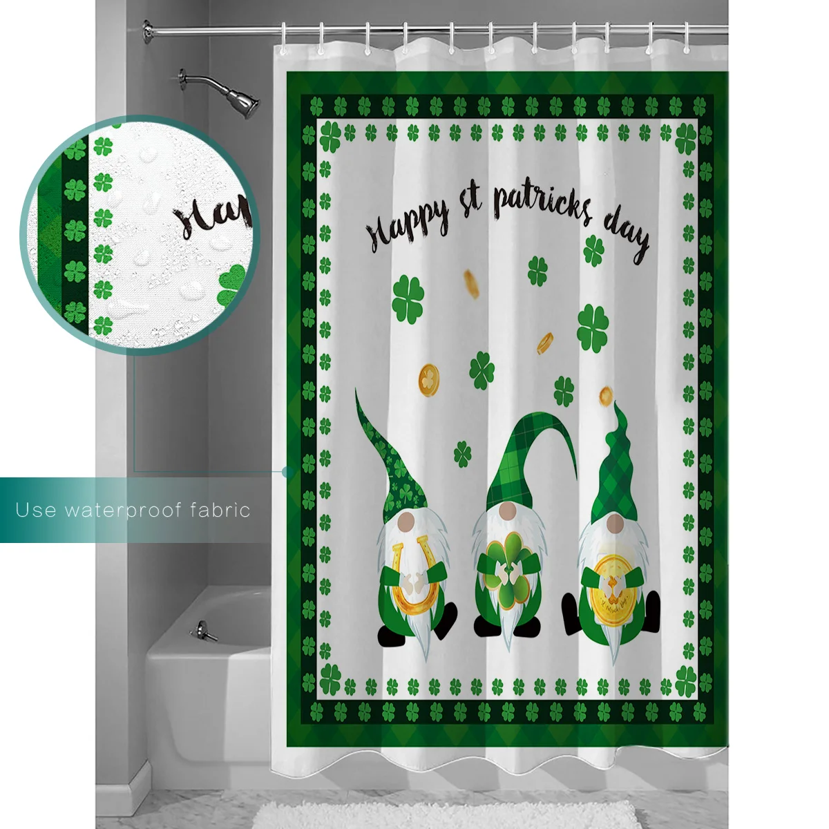 Patrick's Day Green Dwarf Elf Clover Shower Curtain Sets For Bathroom Decor St 