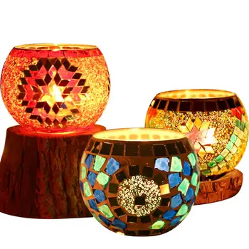 

Mosaic Glass Candlestick Home Candlelight Dinner Round Candle Holders Ornament Romantic Wedding Decoration Valentines Day Gift