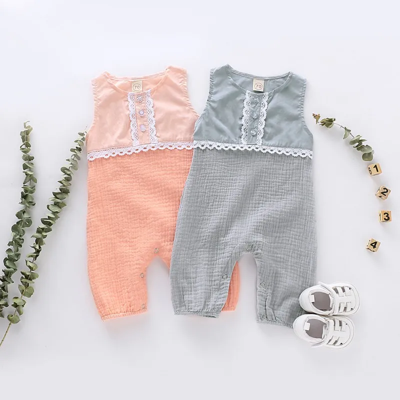 

NEW Summer Casual Jumpsuit Baby Girl Cotton Sleeveless Lace Rompers Kids Toddler Rompers Baby Clothes