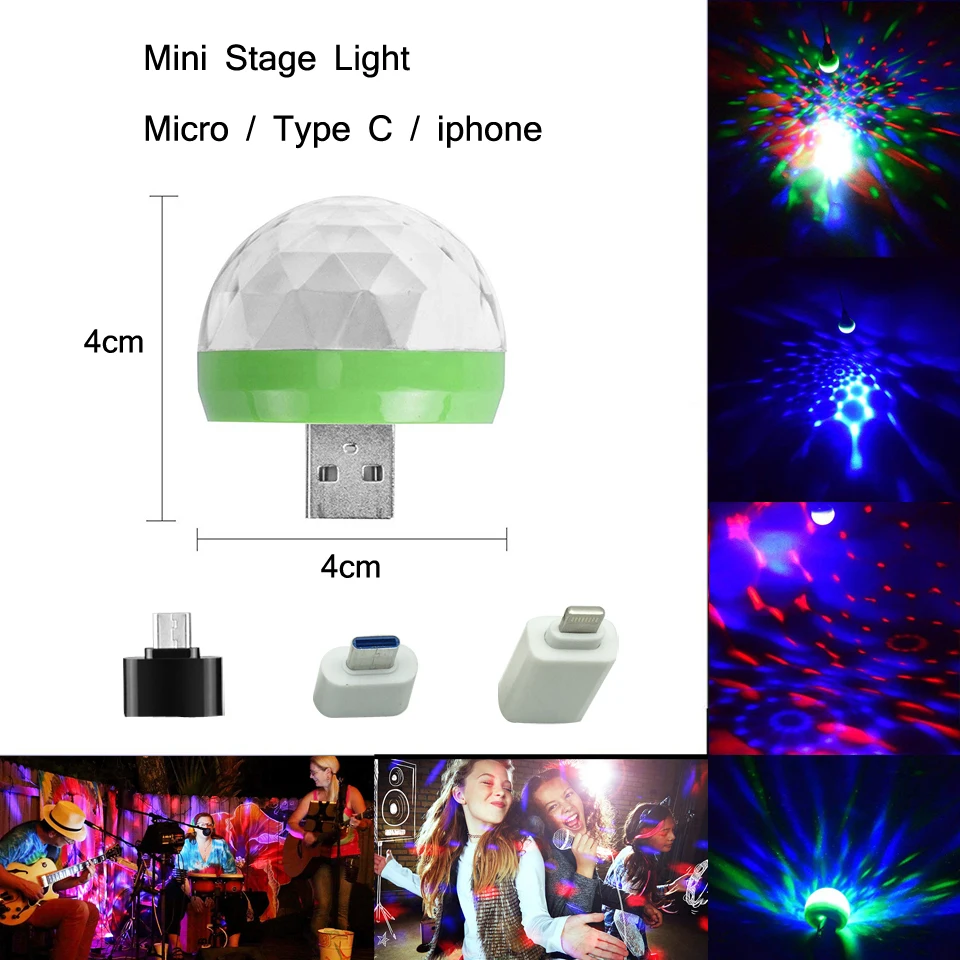USB светодиодные фонари для вечеринки музыкальный Датчик USB Мини диско DJ сценический световой эффект хрустальный магический шар лампа для дома вечерние караоке