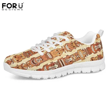 

FORUDESIGNS Tiki Ribal Mask Palm Tree Printing Sneakers Female Air Mesh Comfortable Lace Up White Women Tops Sports Shoes