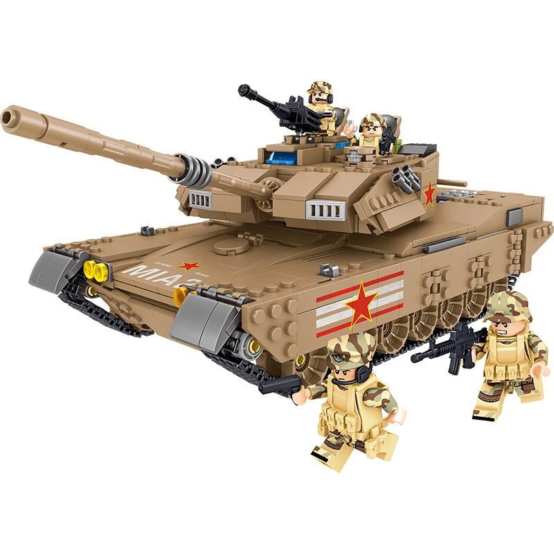 

Military 1051pcs Children's Educational Building Blocks Boy M1A2 Main Battle Tank DIY Figures Bricks Toy NO BOX