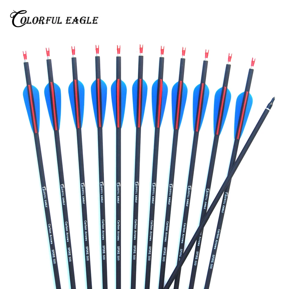 12Pcs Archery Carbon Arrows 30 in Spine 500 with 4 Inch Shield Turkey Feathers 12Pcs Archery Carbon Arrows 30 in Spine 500 with 4 Inch Shield Turkey Feathers