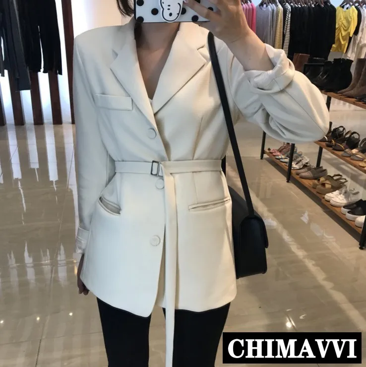 

2019 Spring New Chic OL Wind Pure Color Medium Long Suit Jacket Women's Single-breasted Blazer Coat Autumn Jacket Outwear
