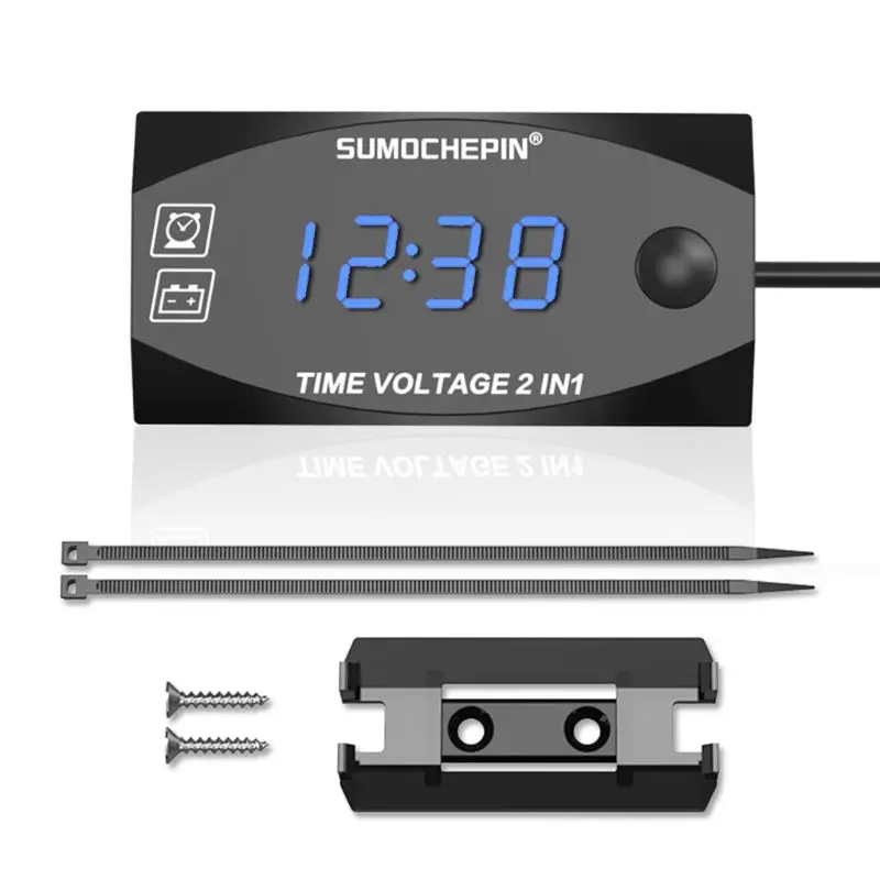 DC 12V Motorcycle LED Digital Display Voltmeter Voltage Panel Meter Electromobile Motorbike Volt Meter Timemeter Acrylic