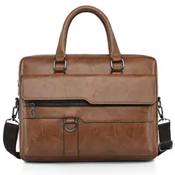 Retro Men's Briefcase Gentlemen's Business PU Handbag Laptop Bag Messenger Office Document Large Capacity Black Brown Coffee