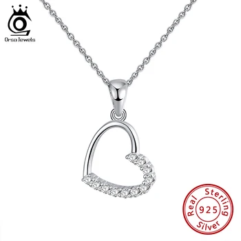 

ORSA JEWELS 925 Silver Hollow Heart Pendant Necklace Half Pave Clear Zircon Valentine Anniversary Exquisite Gift Jewelry SN222