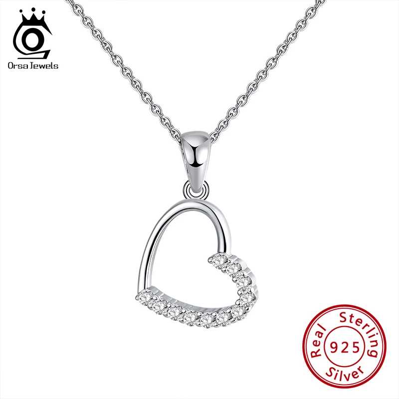 ORSA JEWELS 925 Серебряное пустое сердце кулон ожерелье полупрозрачный Циркон День