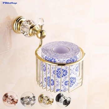 

Tlhottop Crystal Golden European Style Brass Toilet Paper Holder Toilet Roll Holder Wall-Mounted Bathroom Accessories