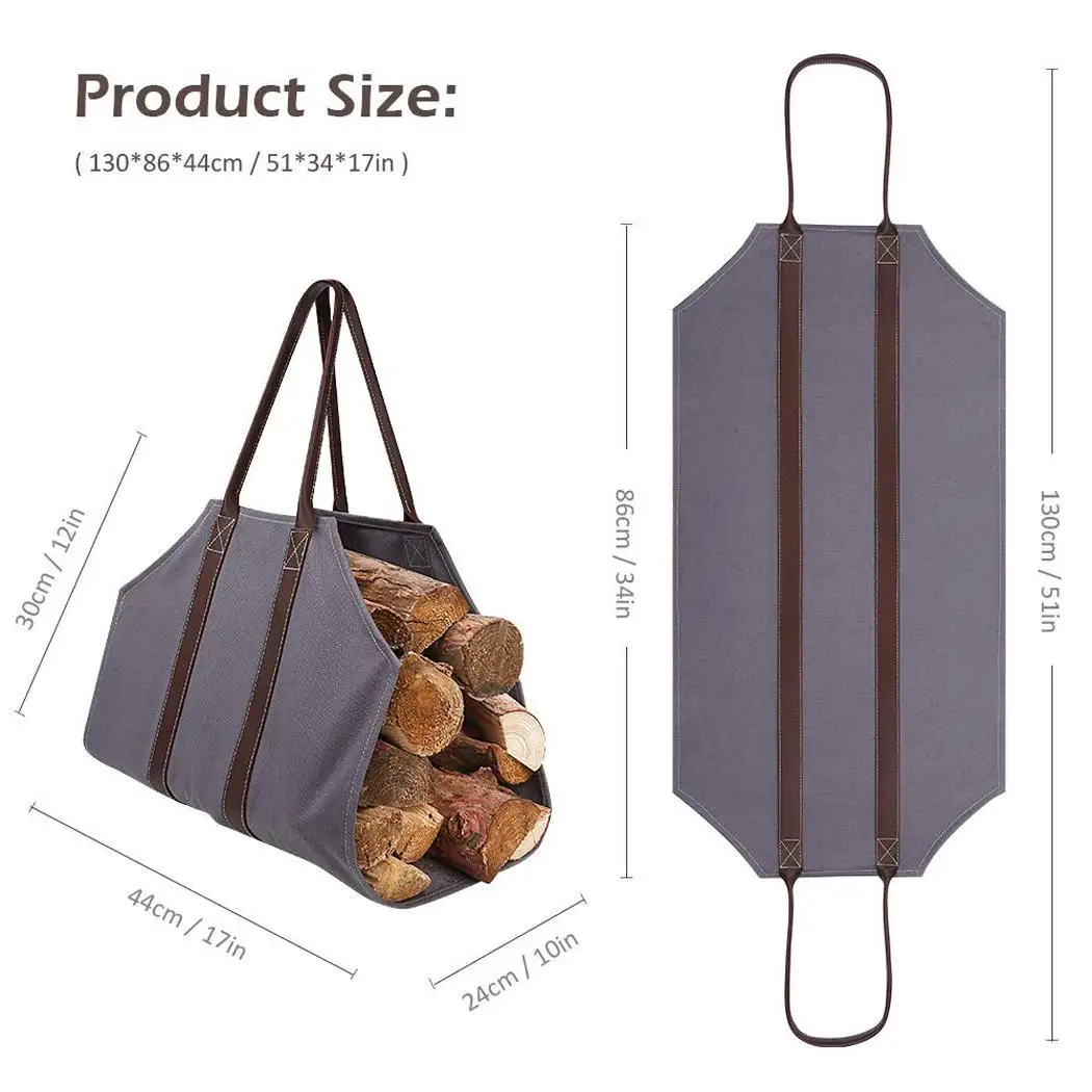 Открытый Холст дров держатель с ручками серый Tote лоскутное сумка для переноски на открытом воздухе, кемпинг