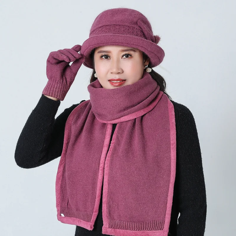 Bing Yuan Hao Xuan Winter Warm Knitted Hat And Scarf gloves Hat Warm Knitted Hat Winter Beanie Hat For Woman