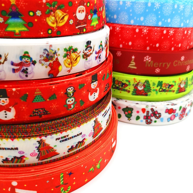 

5 yards 25mm Christmas Ribbon Thermal Transfer Printed Grosgrain Ribbon for Gift Wrapping Wedding Decoration Hair Bows DIY