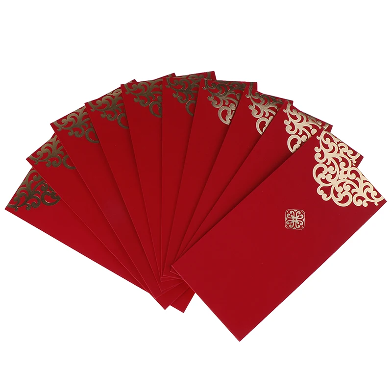 10pcs/set Chinese Spring Festival Gold Printing Red Pocket New Year Wedding Red Envelope To Fill In Money