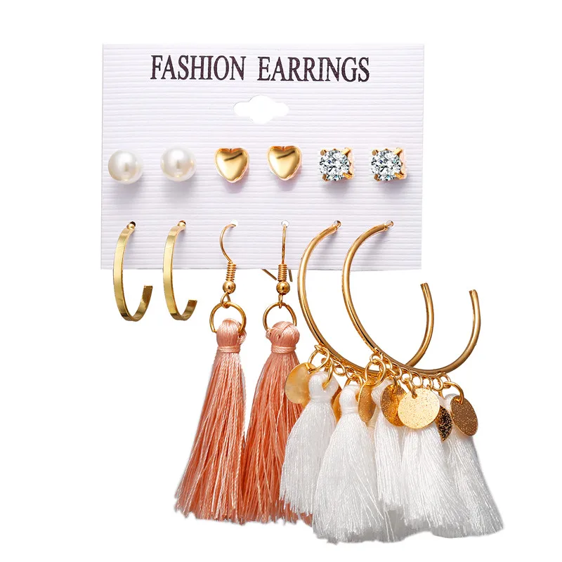 Earrings Set 22 17 км акриловые серьги с кисточками для женщин, богемные серьги, набор больших геометрических висячих сережек Brincos, Женские Ювелирные изделия DIY - Окраска металла: Earrings Set 22