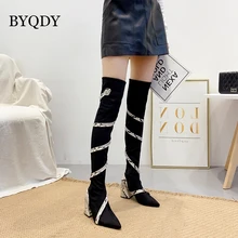BYQDY; Роскошные Брендовые женские сапоги; сезон осень-зима; обтягивающие высокие сапоги до бедра; модные пикантные ботфорты; обувь с острым носком