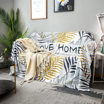 

Nordic Style Sofa Towel The Sofa Blanket with Leaf Flower Pattern Printed on Imitation Linen Fabric Is Suitable for Any Scene