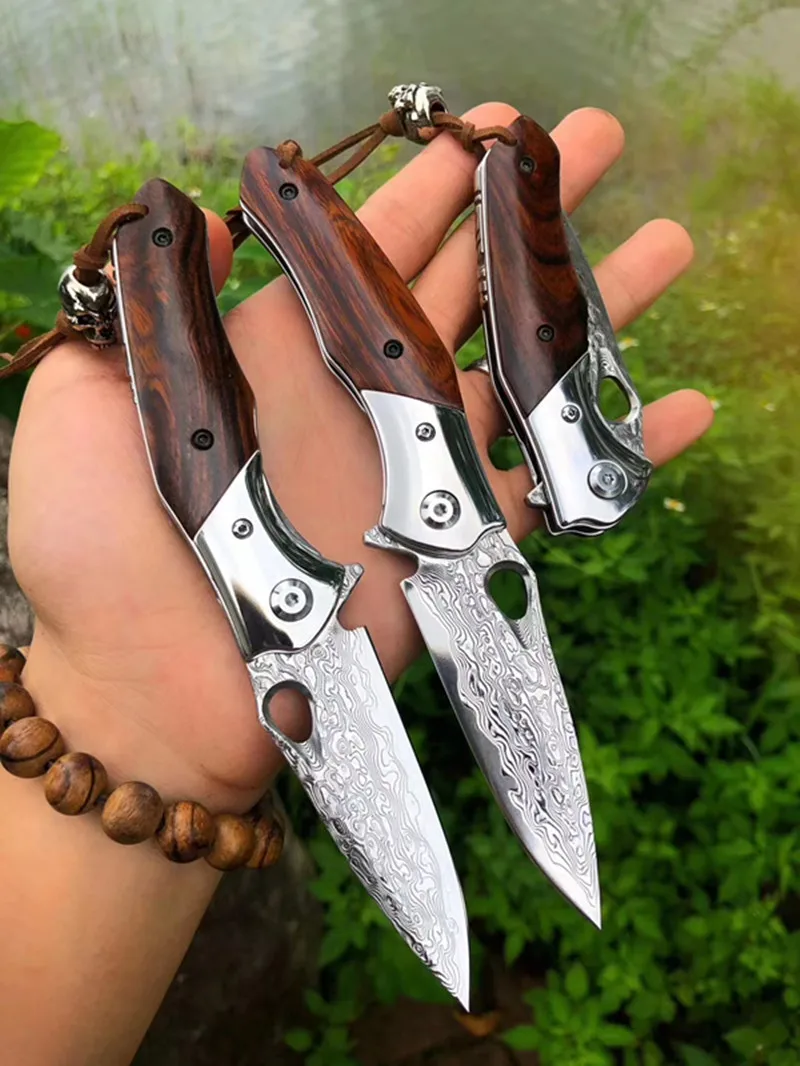 Damascus Steel Folding Knife Desert Ironwood Handle EDC Outdoor Tools Hunting Camping Pocket Knives Gift collection | Инструменты