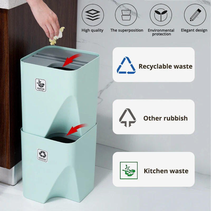 

Konco Waste Sorting Trash Bin Recycling Garbage Bin Eco-Friendly Household Separation Rubbish bucket for Bathroom kitchen