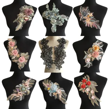 

New arrive 3D flower Polyester Embroidery Venise Lace Collar Sequins Sewing Applique Trims Lace fabric Dress Supplies Accessory