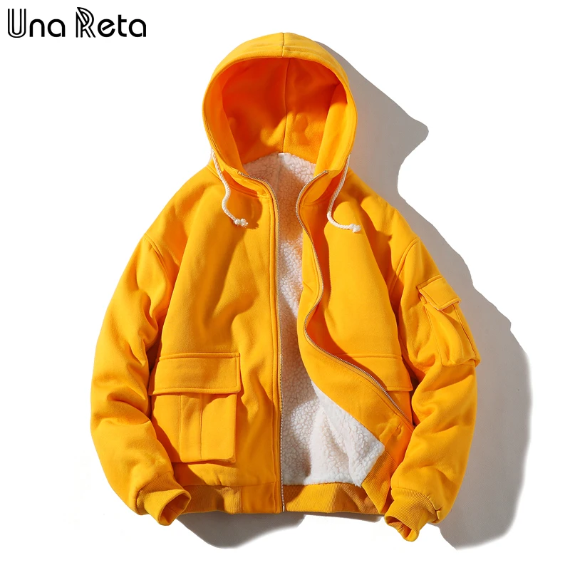 Una Reta, зимняя мужская куртка, новинка, повседневная, свободная, парка, пальто с капюшоном, в стиле хип-хоп, Мужская одежда, Harajuku, теплая, плюс бархат, куртки для мужчин